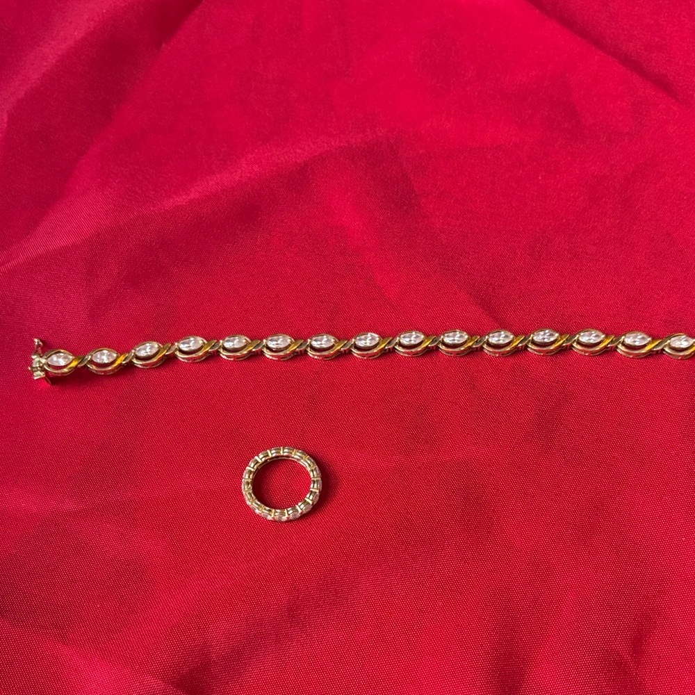 Gold Tennis Bracelet and Ring Set - Women Jewelry - Picture 3 of 7